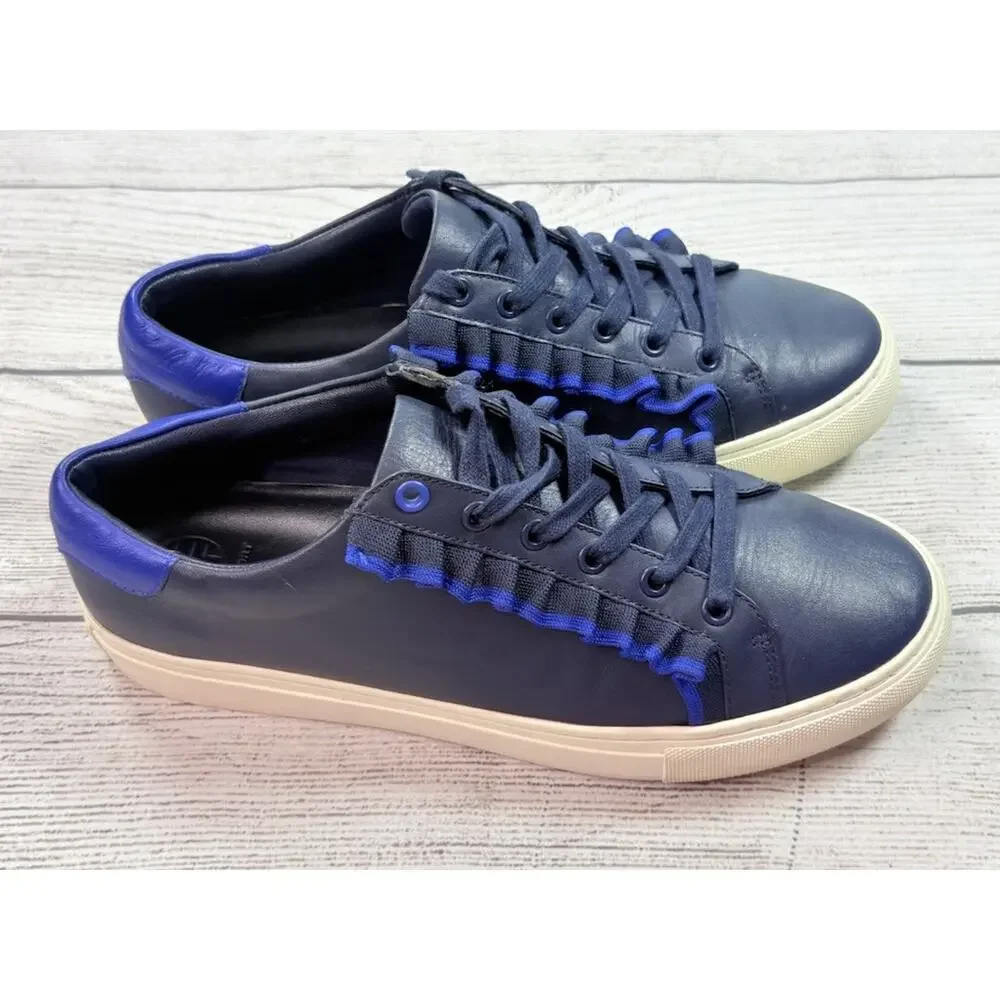 Tory Burch Tory Sport Women’s Ruffle Sneakers Navy Blue Leather Size 8.5
